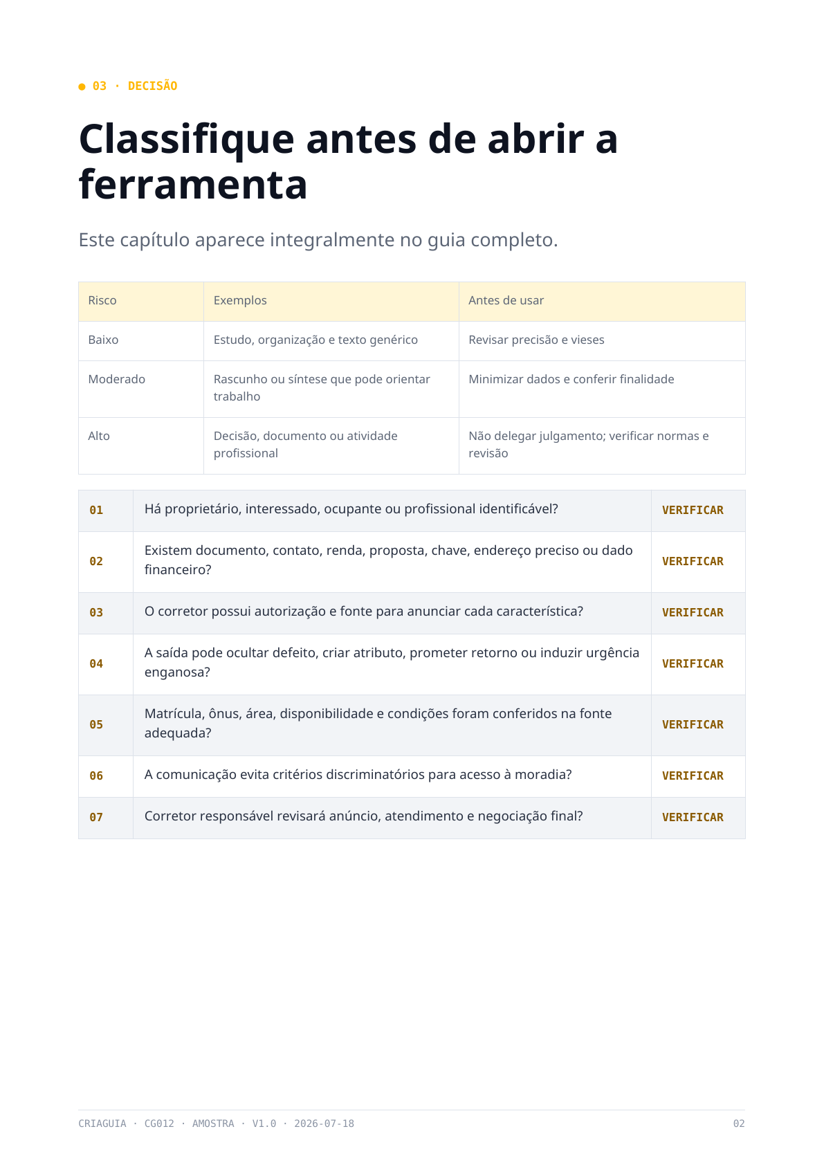 Prévia: Classifique o risco antes de abrir a ferramenta