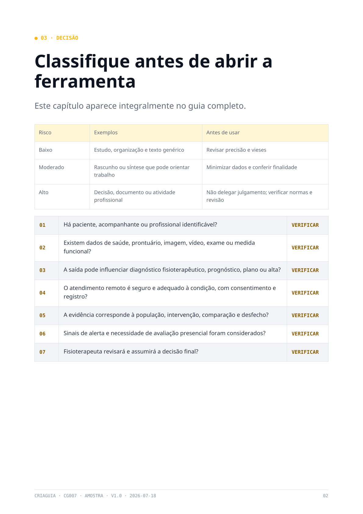 Prévia: Classifique o risco antes de abrir a ferramenta