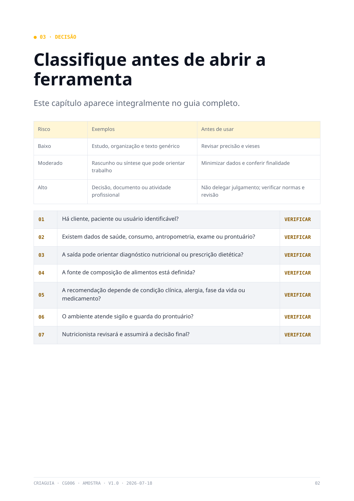 Prévia: Classifique o risco antes de abrir a ferramenta