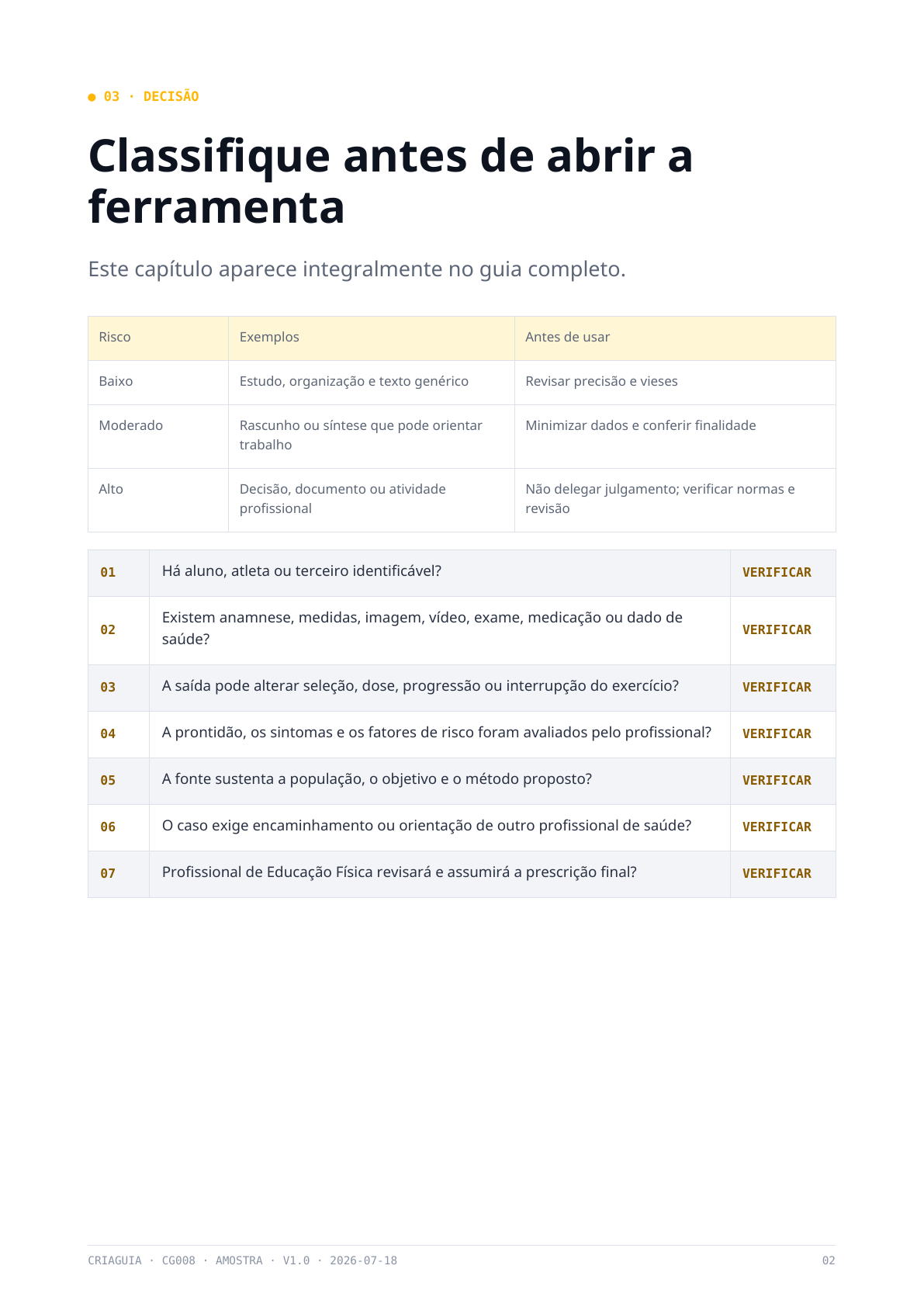 Prévia: Classifique o risco antes de abrir a ferramenta