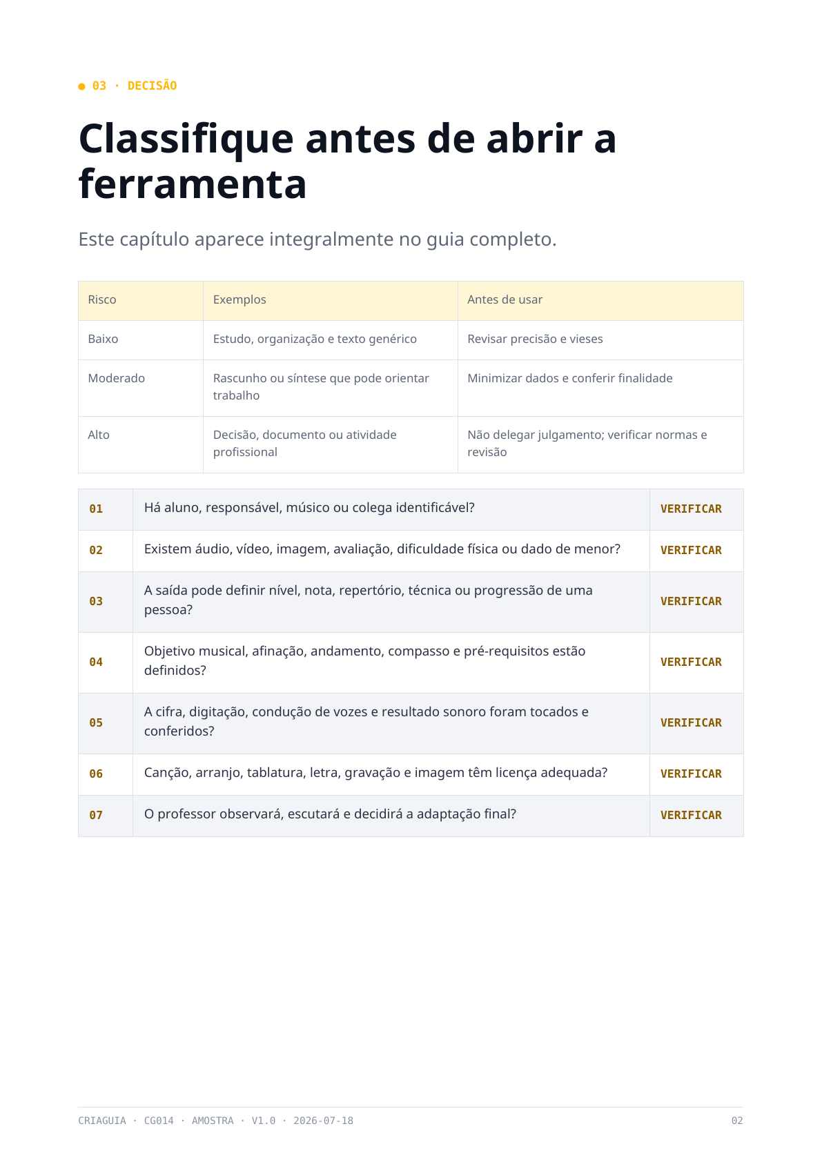 Prévia: Classifique o risco antes de abrir a ferramenta